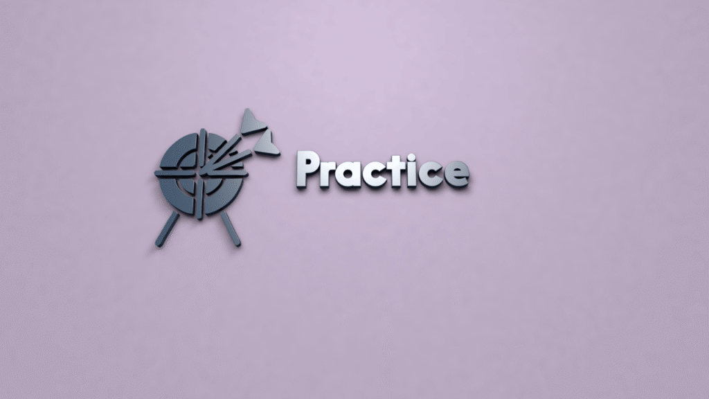 practiceの文字とバッジ